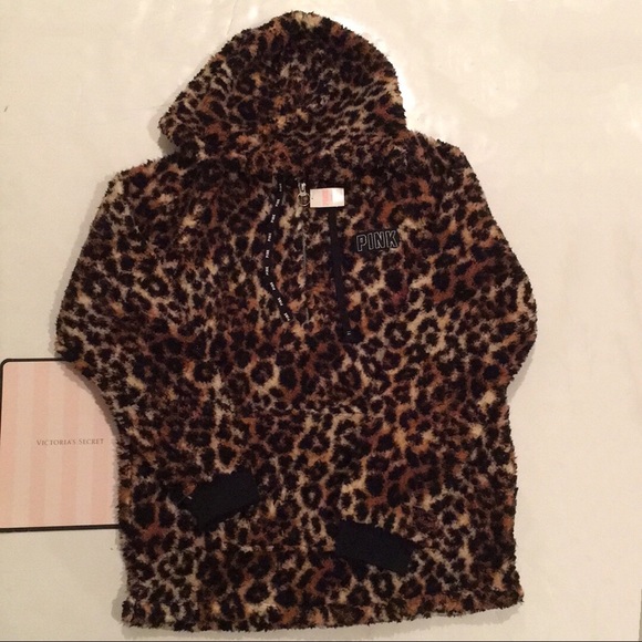 VS Pink leopard Sherpa Hoodie - Picture 2 of 4